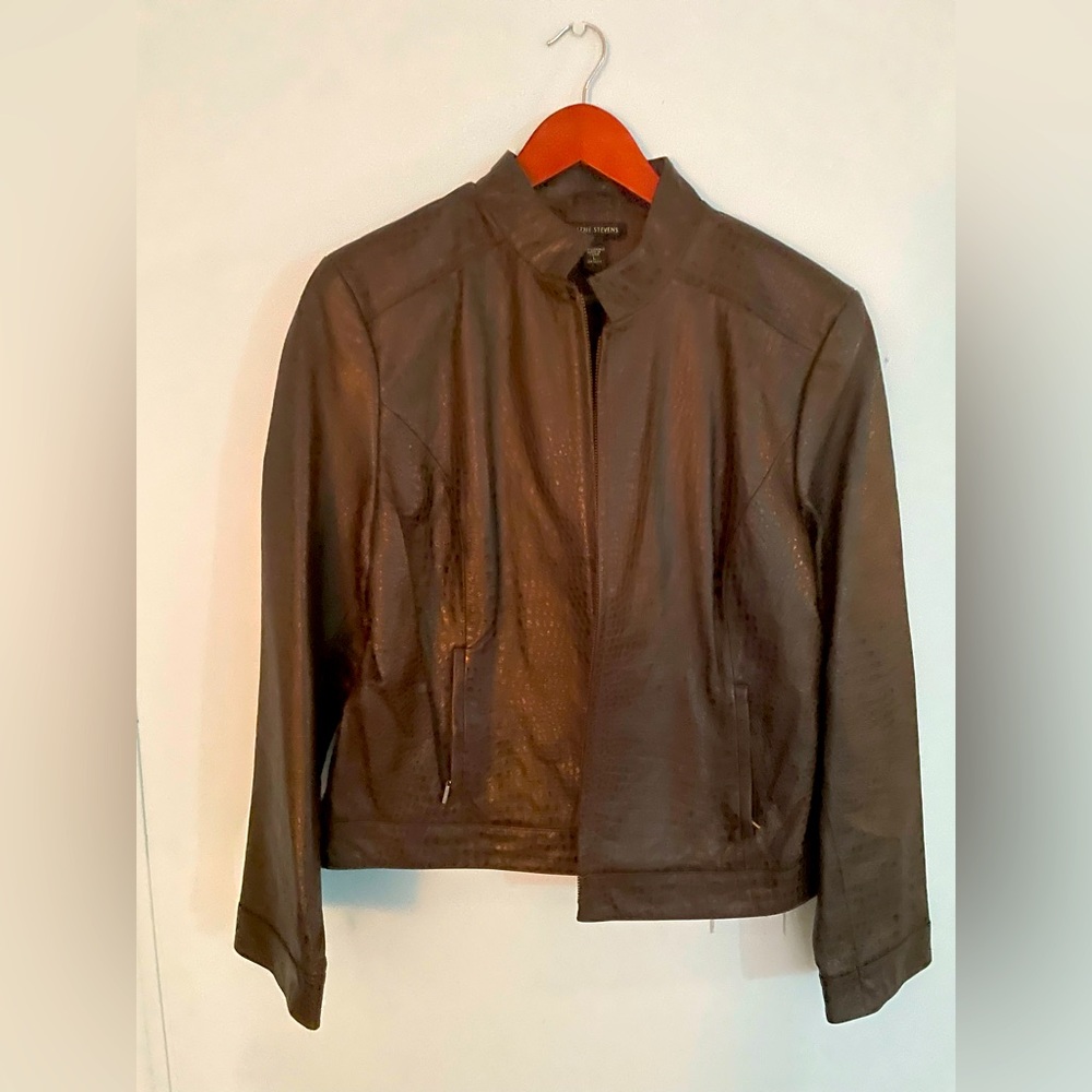 Vintage Brown leather jacket snake skin finish